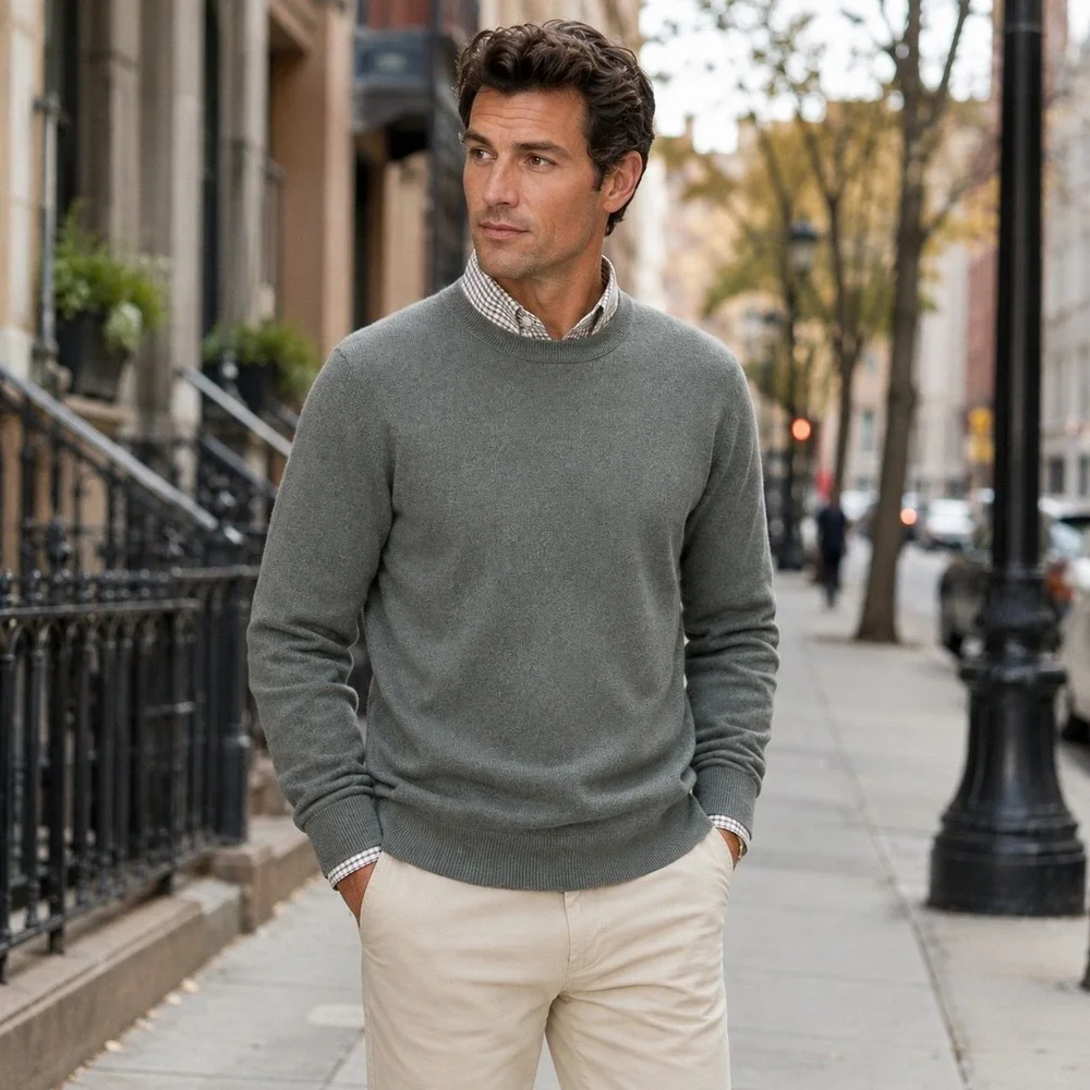 NWT Banana Republic Men's Cashmere Crew Neck Sweater XXL Heather Grey Green